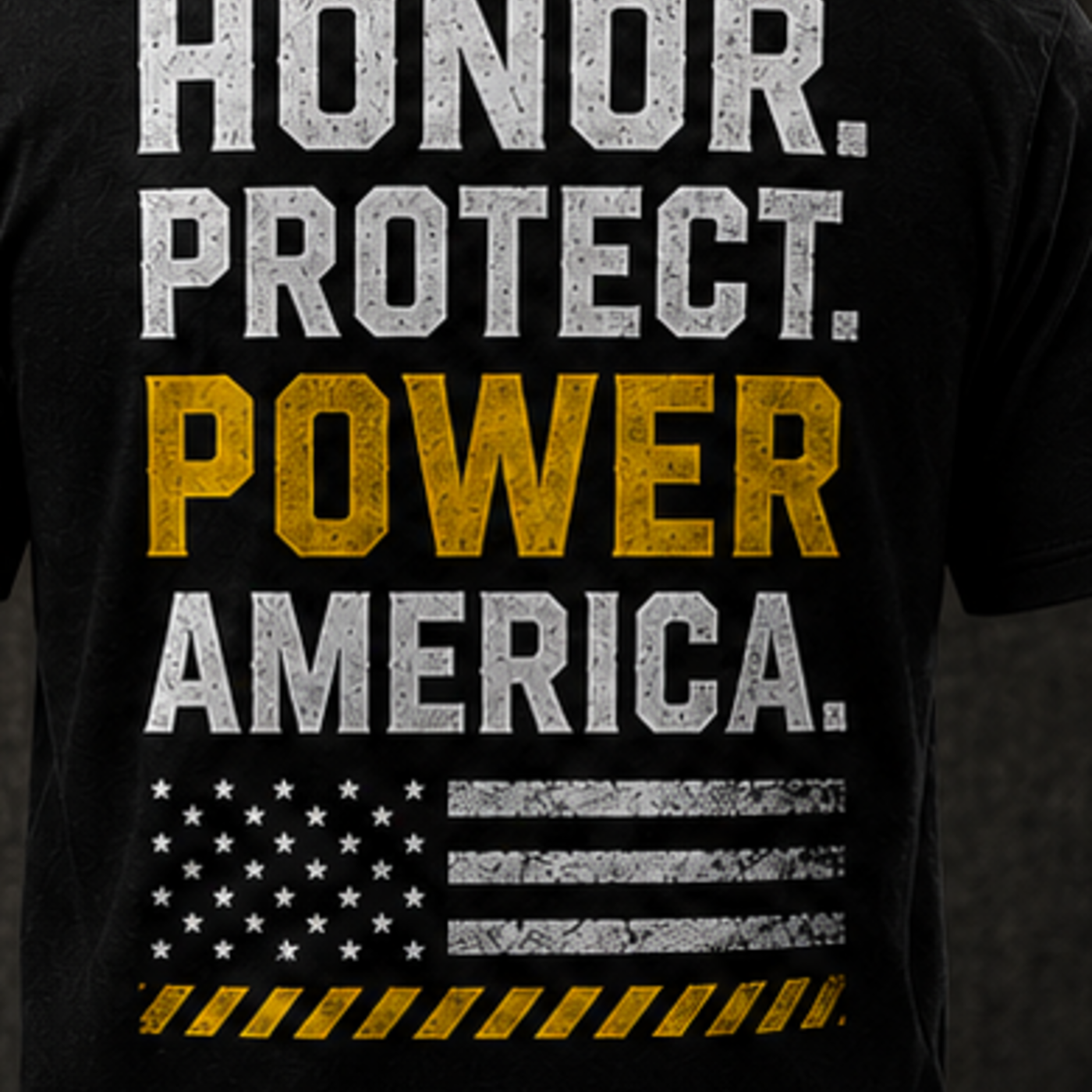 Close-up of Honor Protect Power America back print