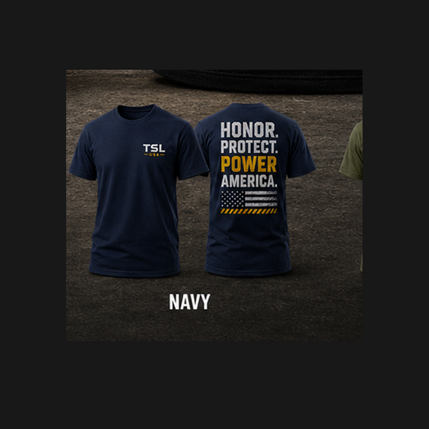 Honor. Protect. Power America. Tee in Solid Navy